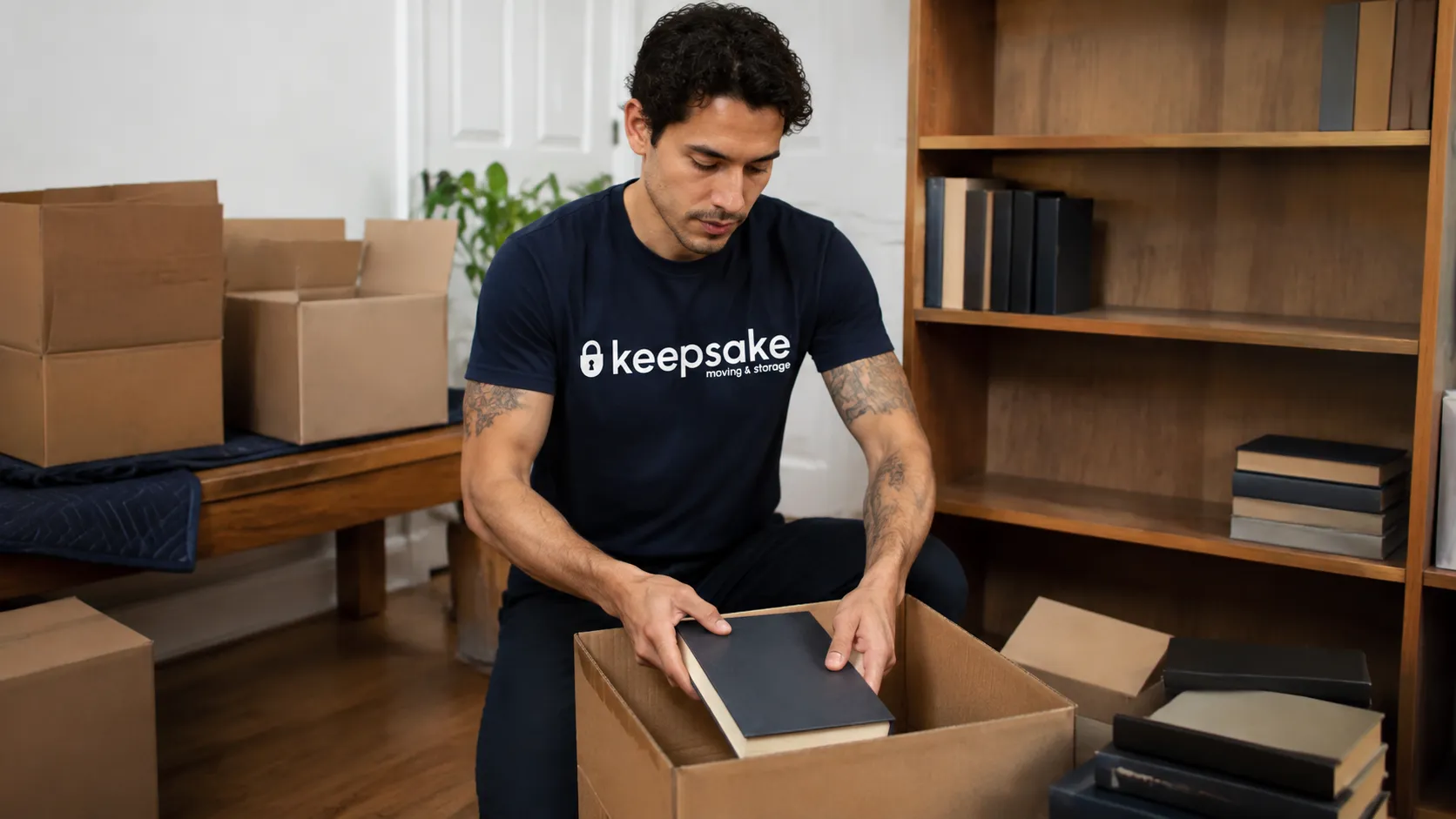 Illustrative scene of books being packed in a manageable box.