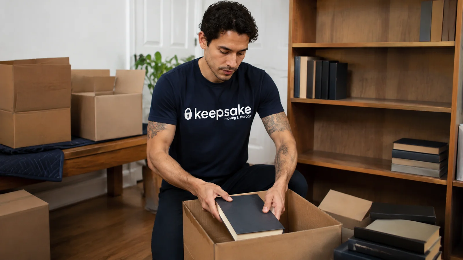Illustrative scene of books being packed in a manageable box.